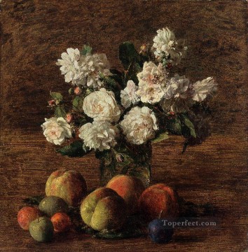 Naturaleza muerta Rosas y frutas flor pintor Henri Fantin Latour Pinturas al óleo